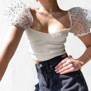 Zara Polka Dot Puff Sleeve Crop Top